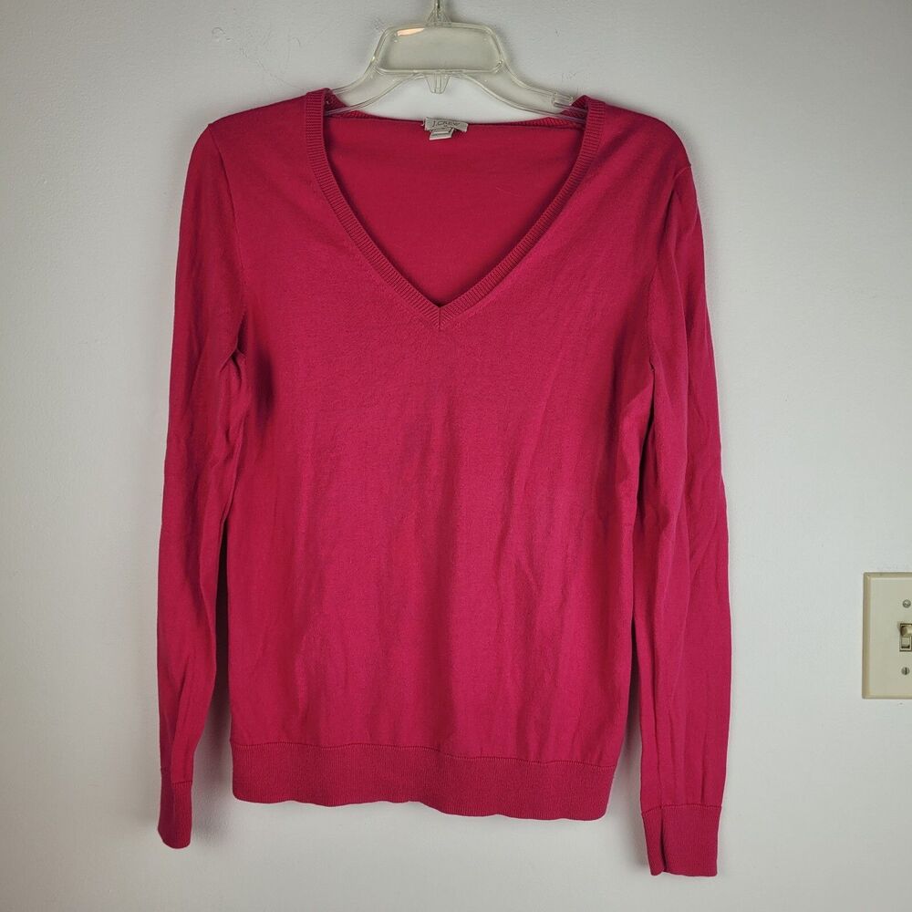J. Crew Sweater Women's Hot Pink V-Neck Long Sleeve Cotton preppy work spring M